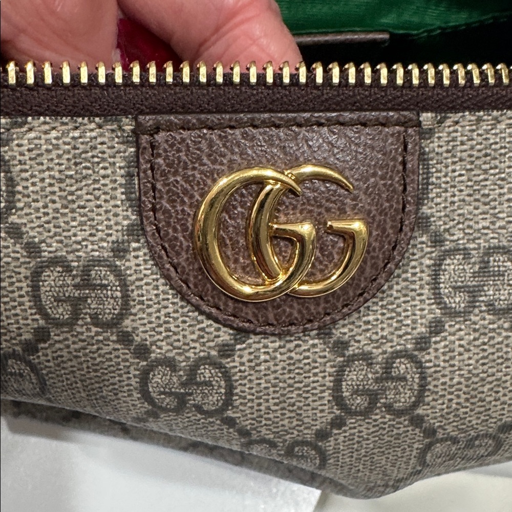 Cosmetic Bag Gucci Ophidia GG Supreme Brown Coated Canvas Large Gold NEW - Picture 11 of 12